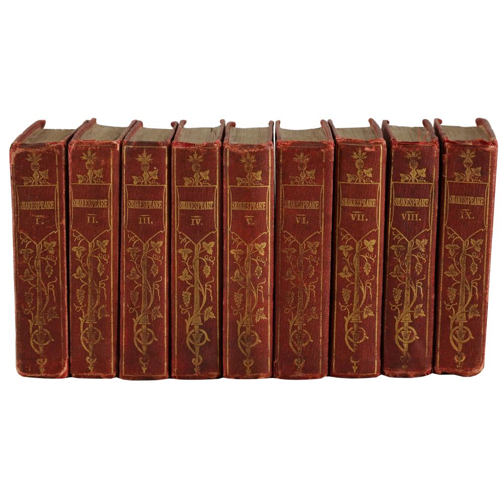 Appraisal: SHAKESPEARE NINE MINIATURE LEATHER VOLUMESWilliam Pickering London each with gilt-stamped