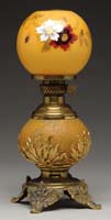 Appraisal: JUNIOR BANQUET LAMP S - Brass base with orange skin