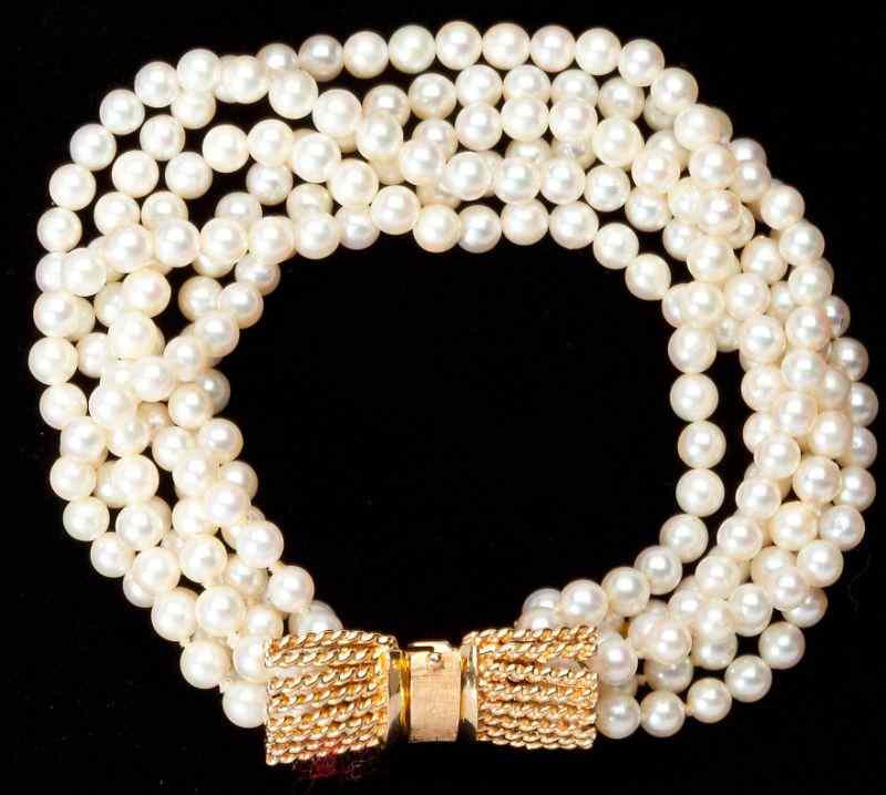 Appraisal: Multi-Strand Akoya Pearl Bracelet PLRcomprised of strands of Akoya pearls