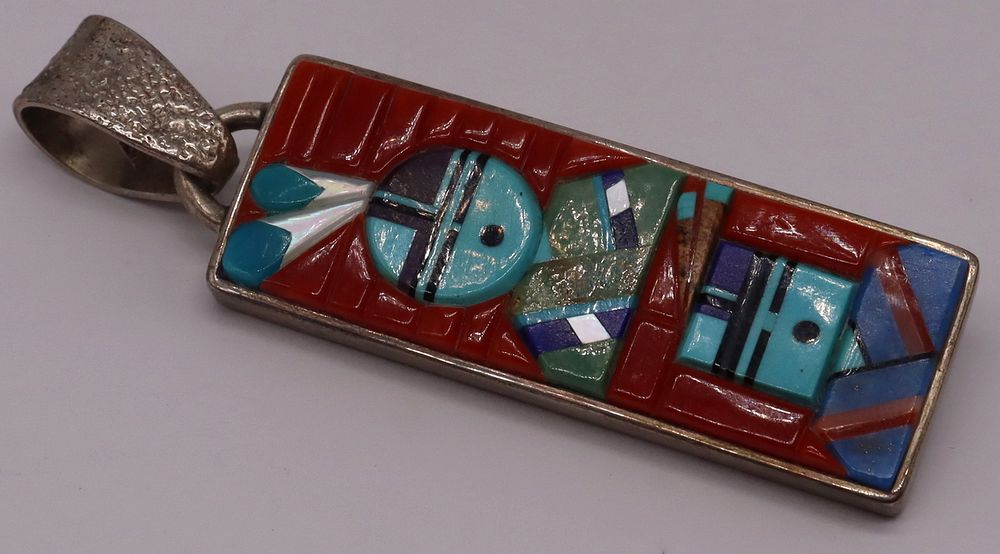 Appraisal: JEWELRY Harrison Jim Inlaid Sterling Pendant Signed H Jim inlaid