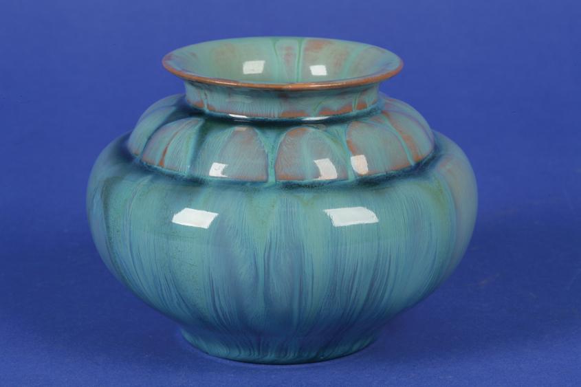 Appraisal: PILKINGTON ROYAL LANCASTRIAN JAR of squat form with turquoise feather