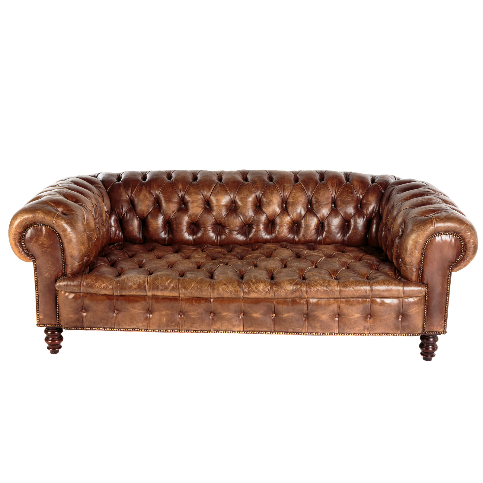 Appraisal: VICTORIAN STYLE LEATHER CHESTERFIELD SOFA With leather button upholstery in