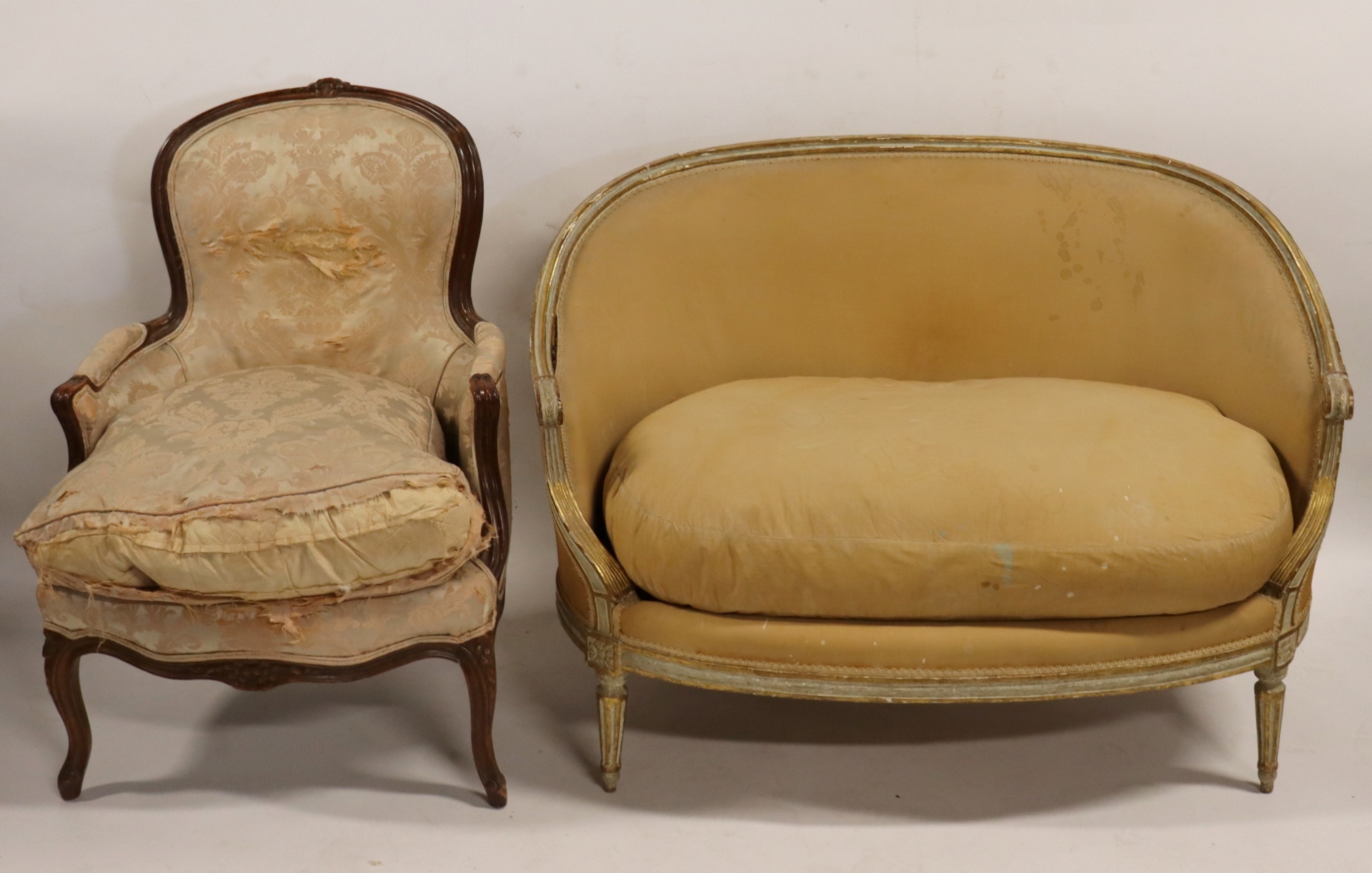 Appraisal: Antique Louis XV Style Settee a Louis XV Style Chair