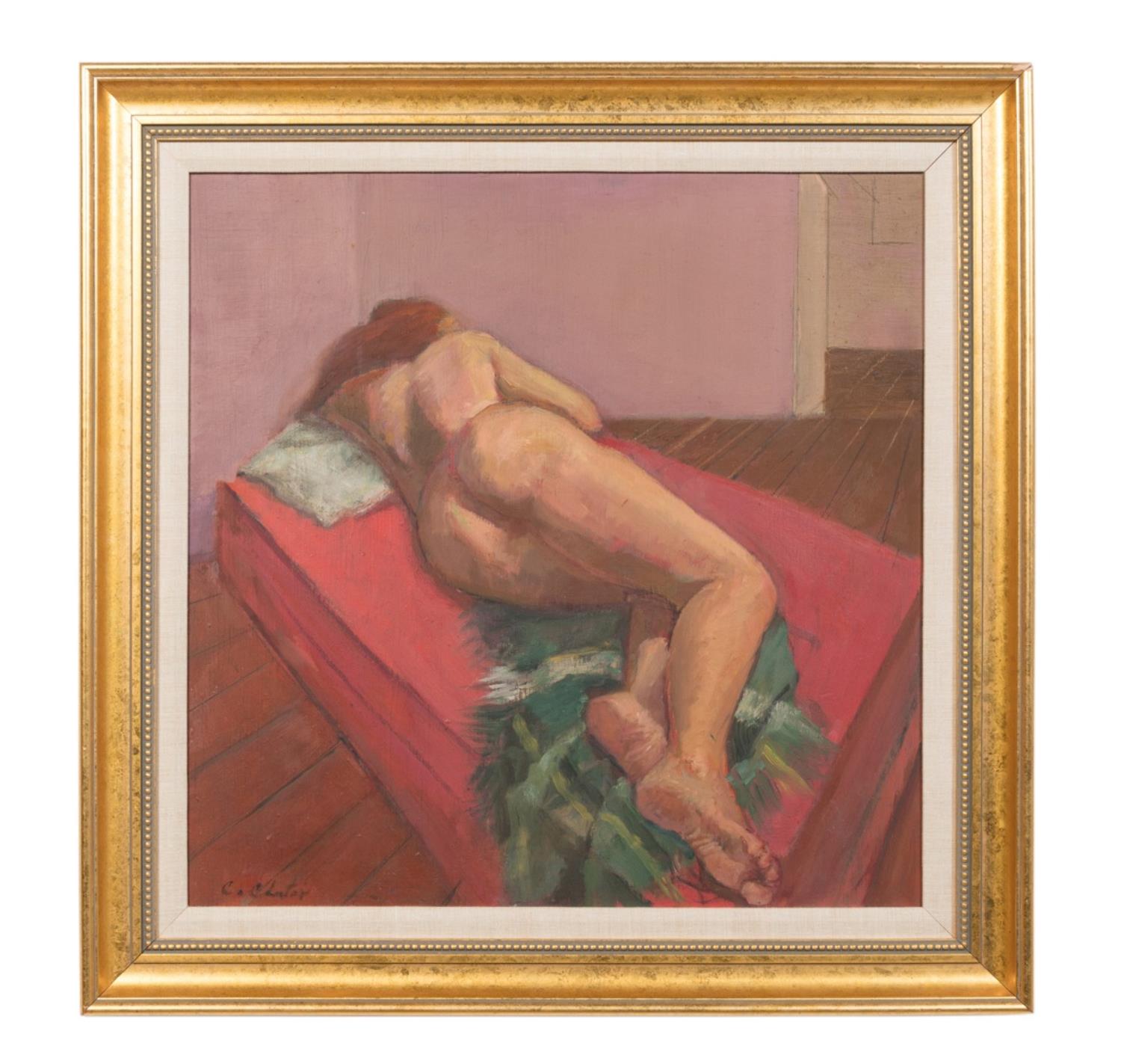 Appraisal: CONSTANTIN CHATOV NUDE ON RED DAVENPORT O B Constantin Chatov