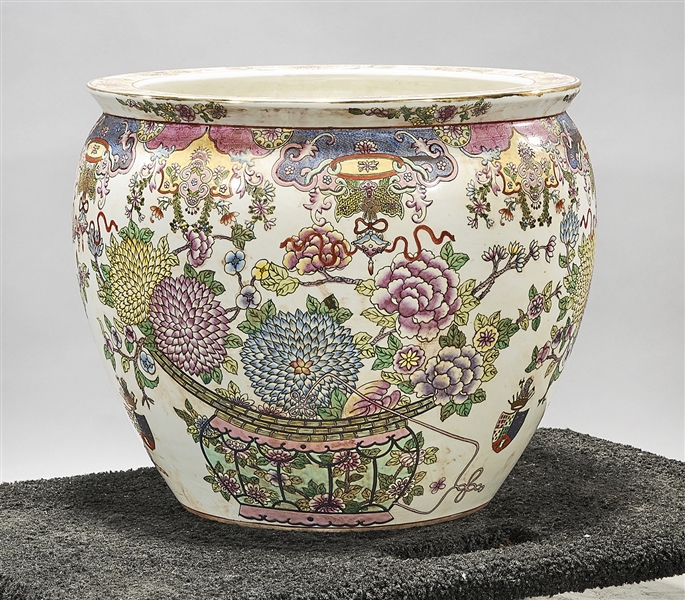 Appraisal: Chinese enameled porcelain fish bowl still life and flower design