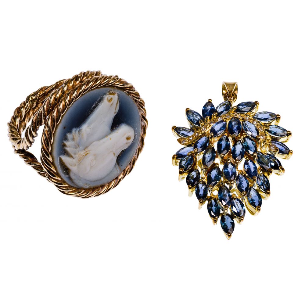 Appraisal: K YELLOW GOLD JEWELRY ASSORTMENT items including a blue gemstone