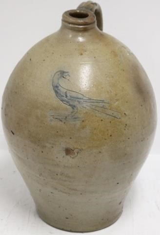 Appraisal: EARLY TH CENTURY INCISED OVOID JUG WITH BLUEBIRD DECORATION ATTRIBUTED