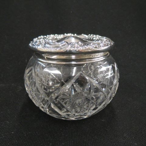 Appraisal: Sterling Silver Cut Glass Dresser Jar star thumbprint base with