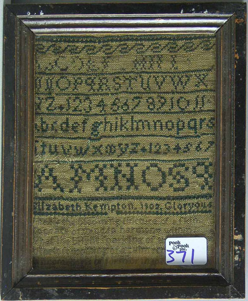 Appraisal: Silk on linen sampler dated wrought by Elizabeth Kempton x