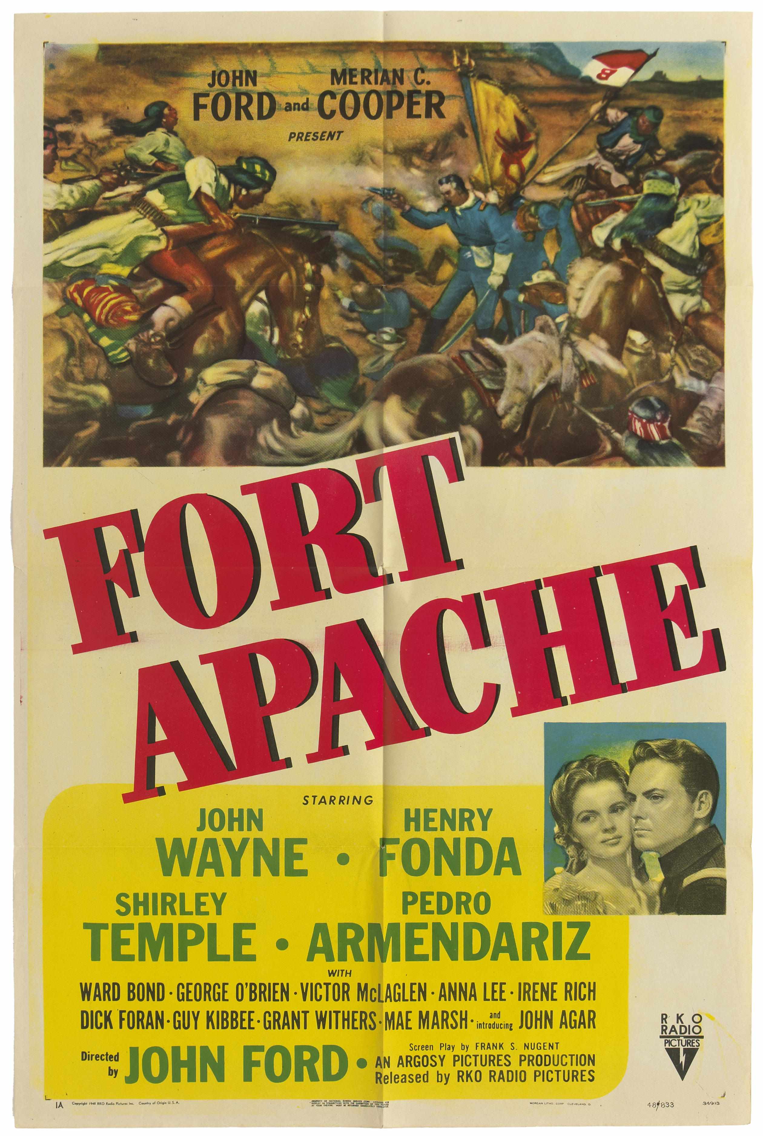 Appraisal: Fort Apache RKO one-sheet light toning Provenance Estate of Charles