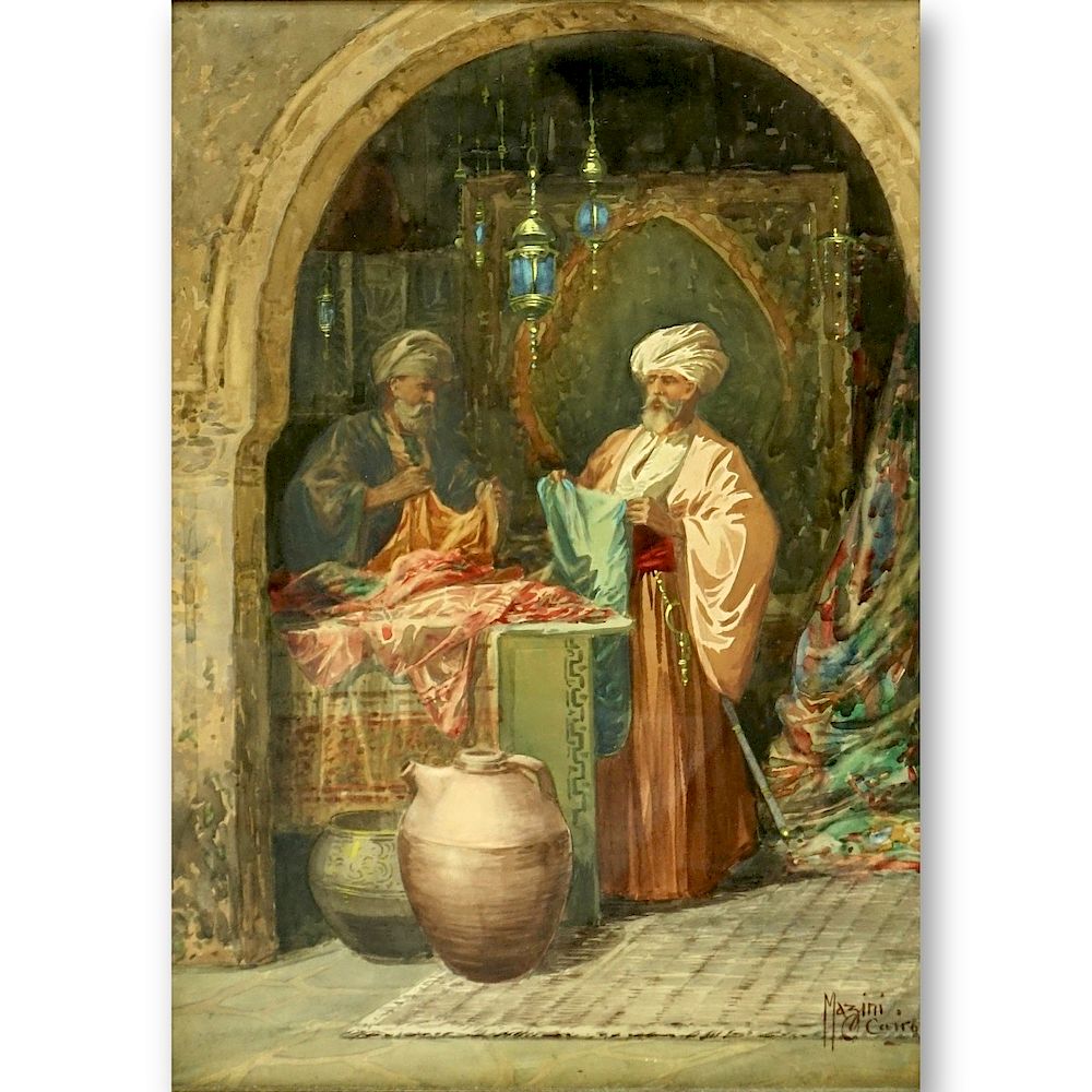 Appraisal: Ciro Mazini th C Watercolor The Bazaar Ciro Mazini th