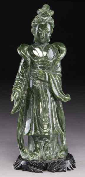 Appraisal: Chinese jadeite carving depictinga lady dressed in a long robe