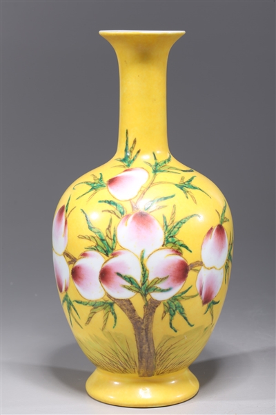 Appraisal: Antique Chinese yellow ground famille rose enameled porcelain vase with