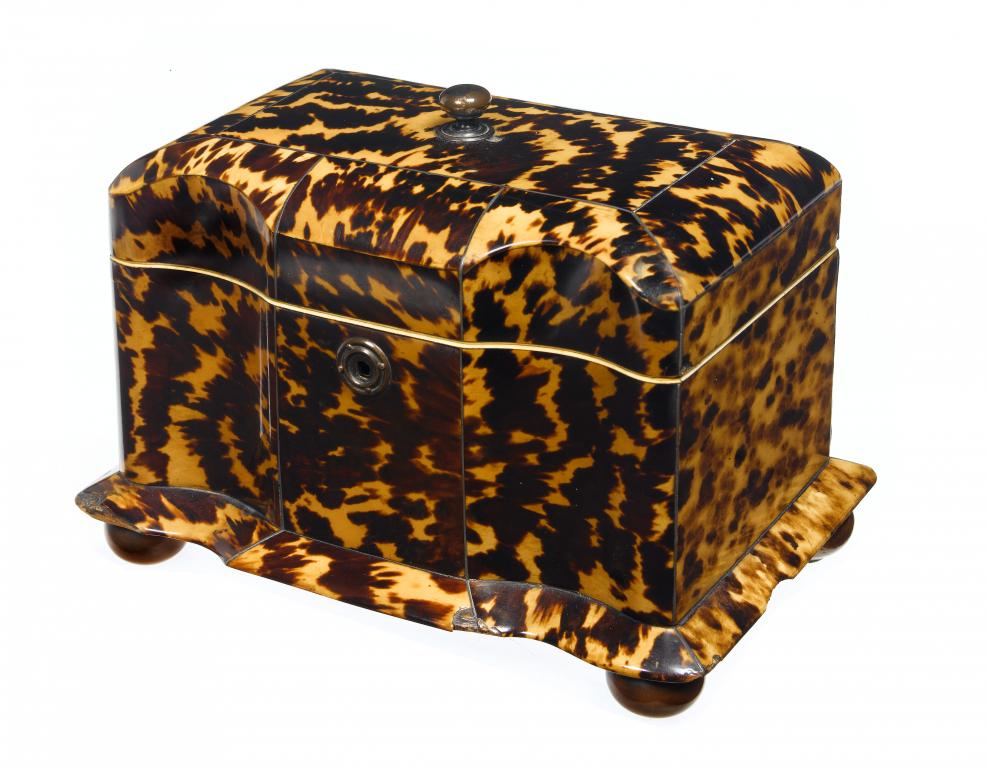 Appraisal: A VICTORIAN TORTOISESHELL TEA CADDY with double cavetto front and