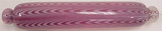 Appraisal: Blown glass rolling pin red and white Nailsea pattern