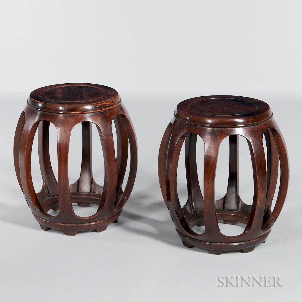 Appraisal: Pair of Wood Stools Pair of Wood Stools China th