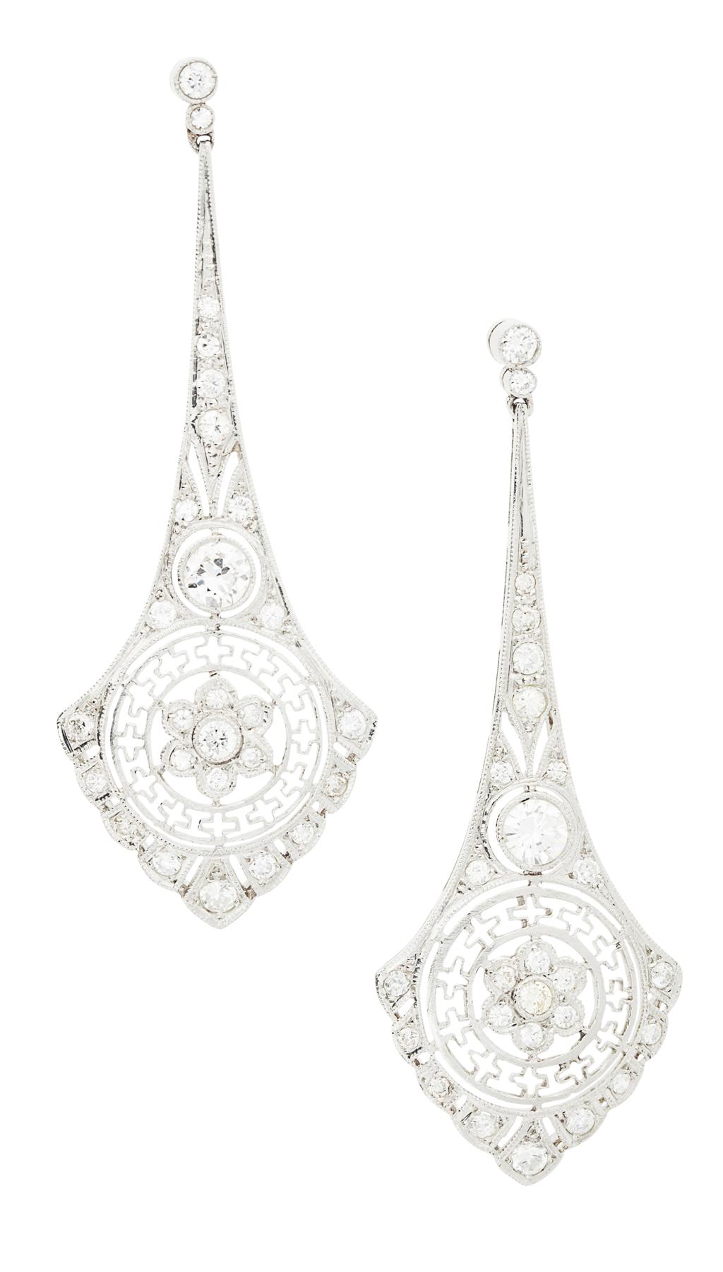 Appraisal: A pair of diamond set pendant earrings in the Edwardian