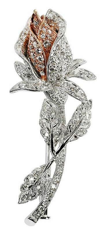 Appraisal: kt Diamond Flower Brooch rose design approx round brilliant diamonds