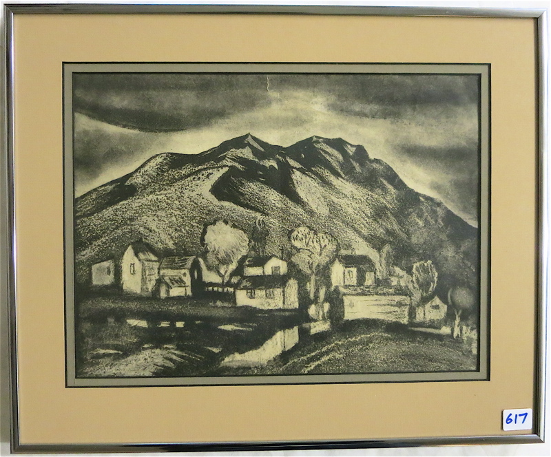 Appraisal: CHARLES EDWARD HEANEY CHARCOAL ON PAPER Oregon - Village with