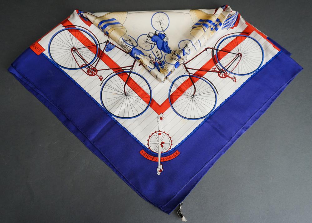 Appraisal: HERMES 'LES BECANES' SILK SCARF WITH HERMES BOOKLET 'HOW TO