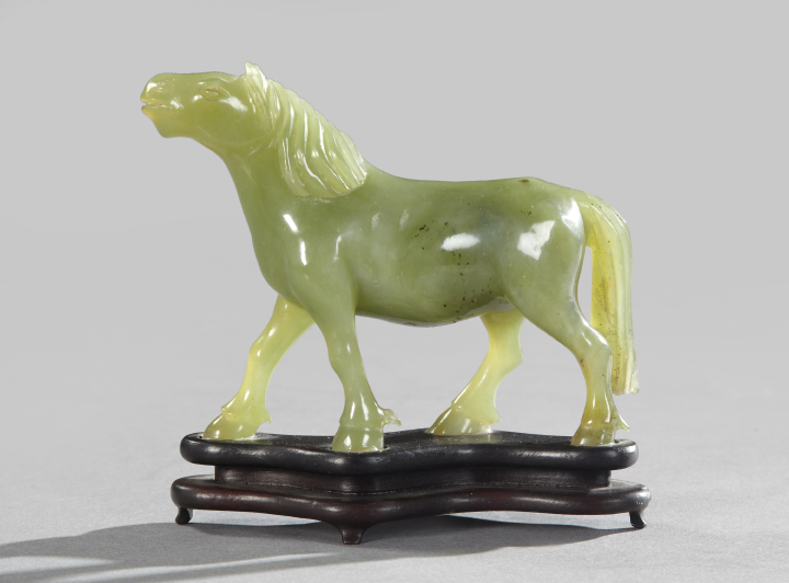 Appraisal: Kuang Hsu Carved Pea-Green Jade Figure of a Horse first