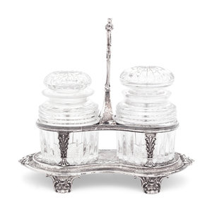 Appraisal: A George III Silver Two-Jar Cruet London hallmarked for Sterling