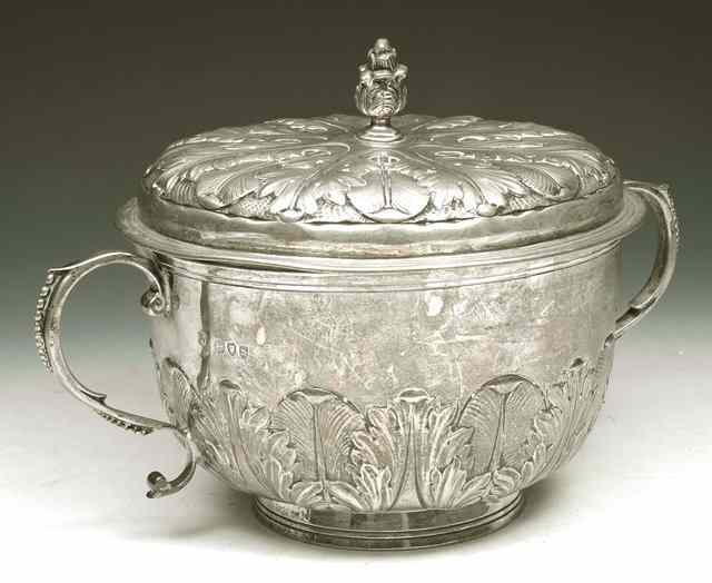 Appraisal: A VICTORIAN SILVER TUREEN AND COVER circular bowl chased with