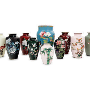 Appraisal: Japanese Cloisonn Vases TH CENTURY each decorated with flowering branches