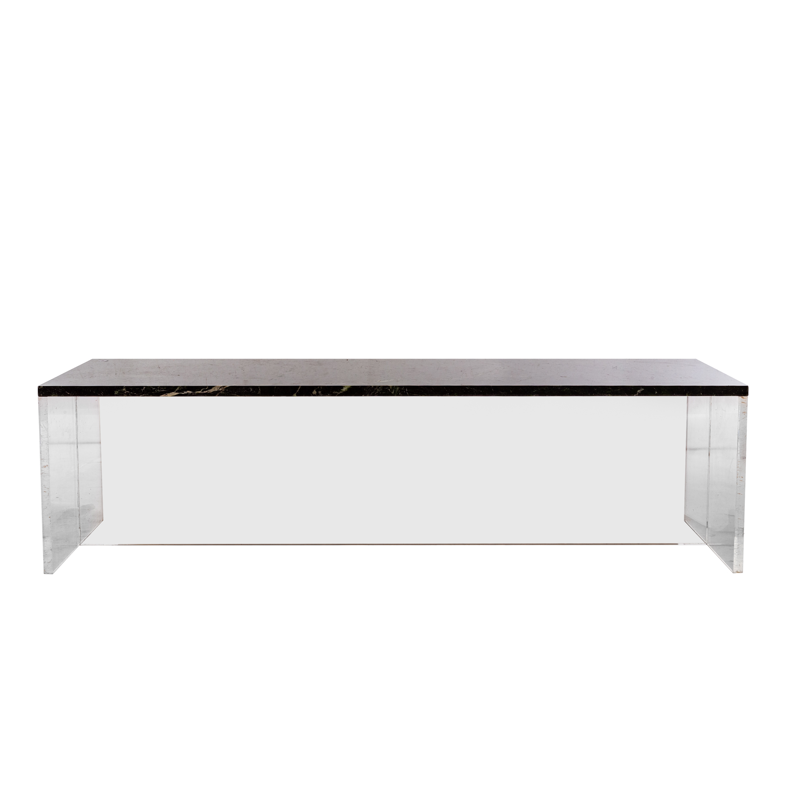 Appraisal: CONTEMPORARY MARBLE LUCITE COFFEE TABLE Variegated green marble top with