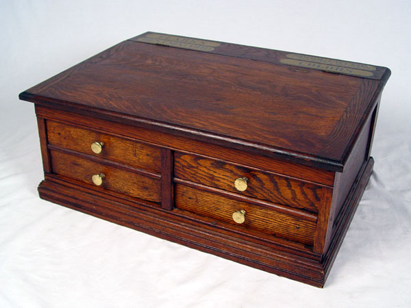 Appraisal: DRAWER OAK CLARKS SPOOL CABINET drawer with slant top lift