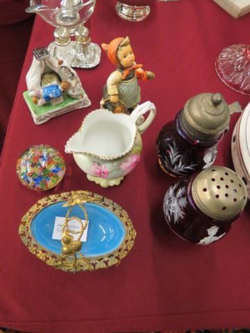 Appraisal: pc Estate Lot French brass and opaline salt cellar English