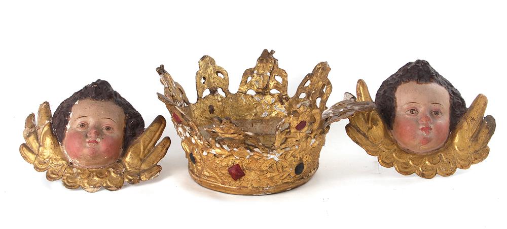 Appraisal: Spanish Colonial gilt-decorated papier-mache crown and cherubs th and th