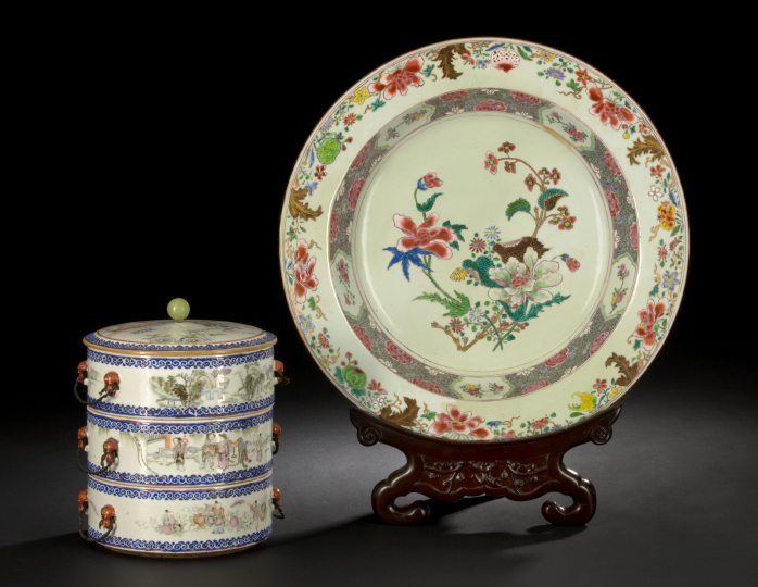 Appraisal: Charming Chinese Porcelain Three-Compartment Condiment Box first half th century