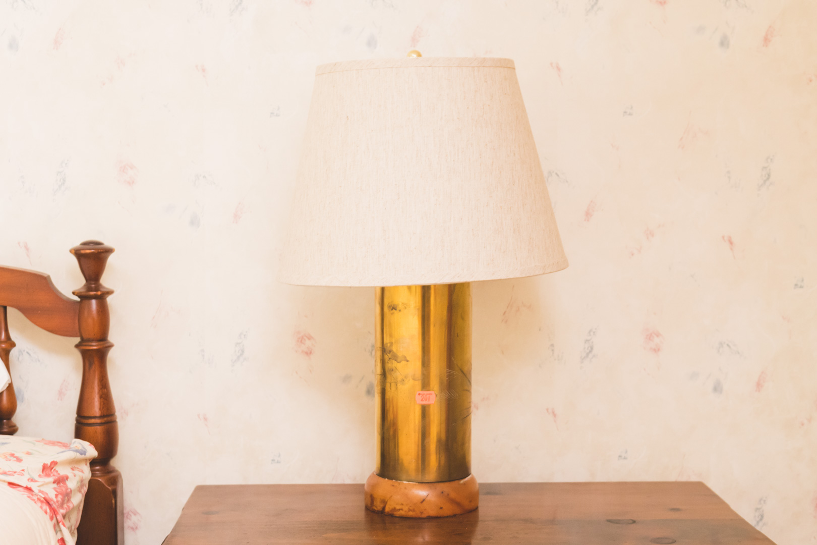 Appraisal: Pr Oriental cylindrical brass wood table lamps in H