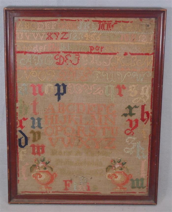 Appraisal: Needlepoint sampler alpabet and flowers Mary A Taylor Philadelphia March