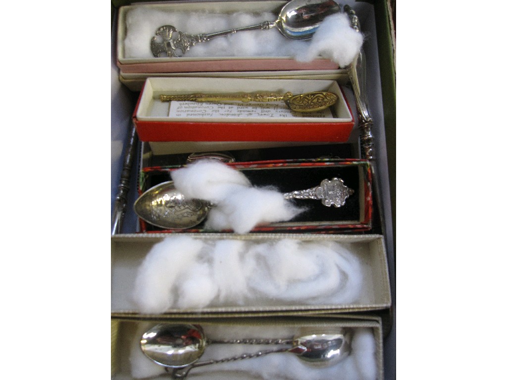 Appraisal: Box of assorted souvenir spoons