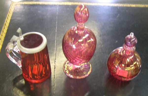 Appraisal: Group of Two Glass Scent Bottles and a Glass Stein