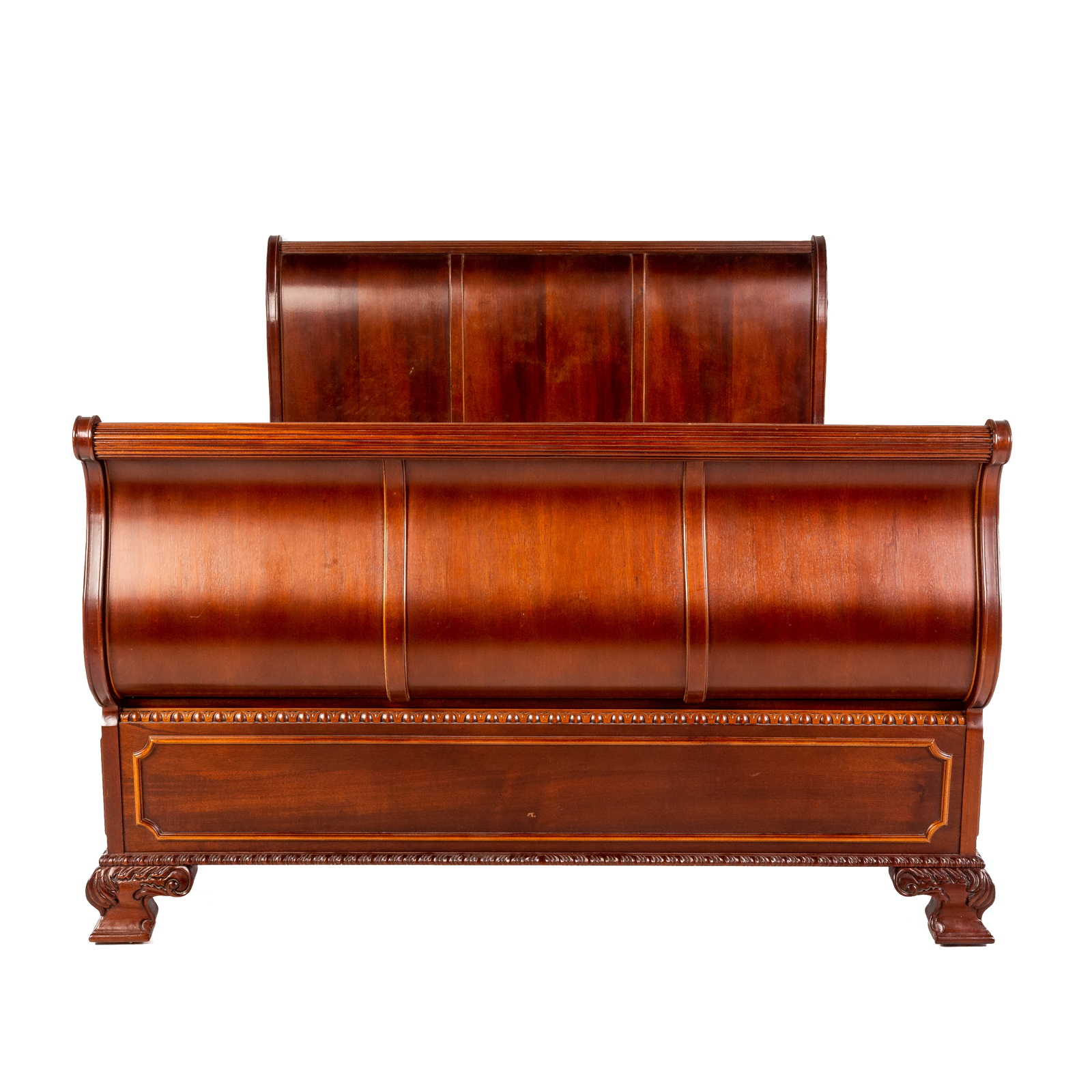 Appraisal: CRAFTIQUE MAHOGANY QUEEN-SIZE SLEIGH BED th century having elaborately carved