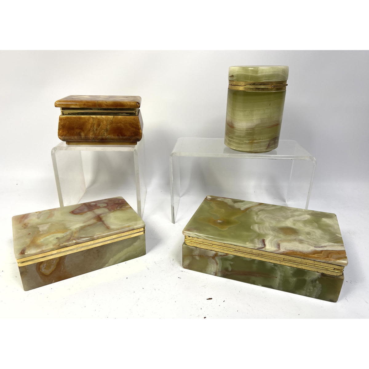 Appraisal: pcs Agate Covered Boxes Italian Dimensions H inches W inches