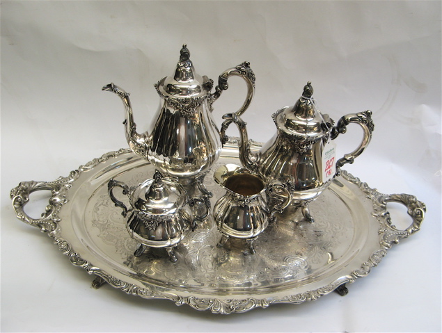 Appraisal: BAROQUE BY WALLACE FIVE PIECE TEA AND COFFEE SERVICE silver-plated