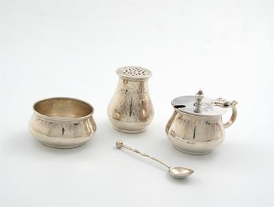 Appraisal: By A E Jones a three piece silver condiment set