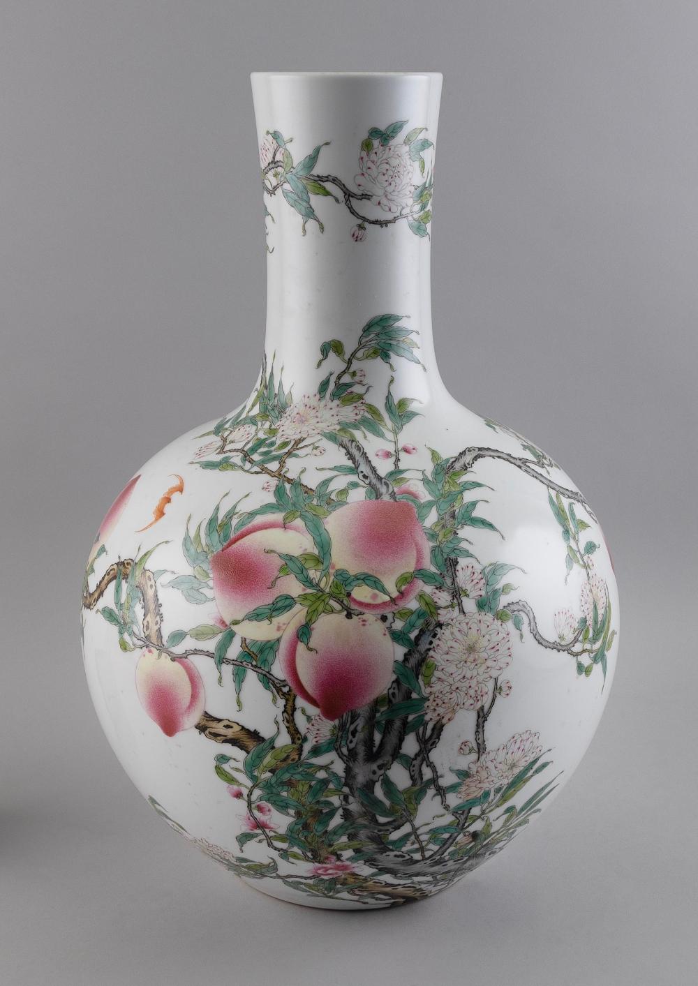 Appraisal: CHINESE NINE-PEACH PORCELAIN BOTTLE VASE EARLY TH CENTURY HEIGHT CHINESE