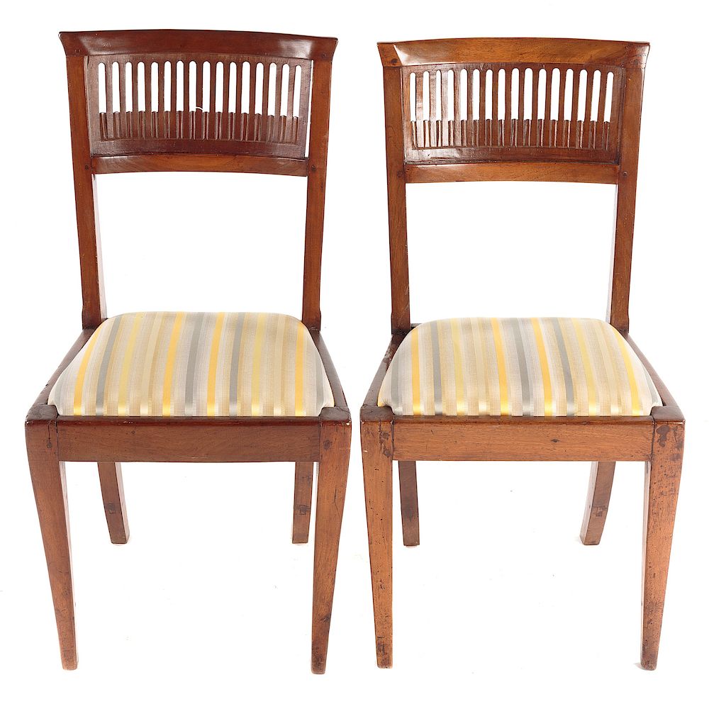 Appraisal: Pair Italian Carved Walnut Side Chairs th century curved flat