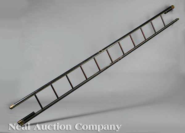 Appraisal: A Very Fine Black Leather and Mahogany Metamorphic Library Ladder