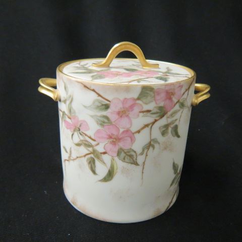 Appraisal: Haviland Limoges Porcelain Jar handpainted floral gold on satin artist