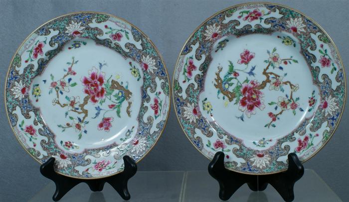 Appraisal: Pr of early Chinese export Famille Rose enameled plates c