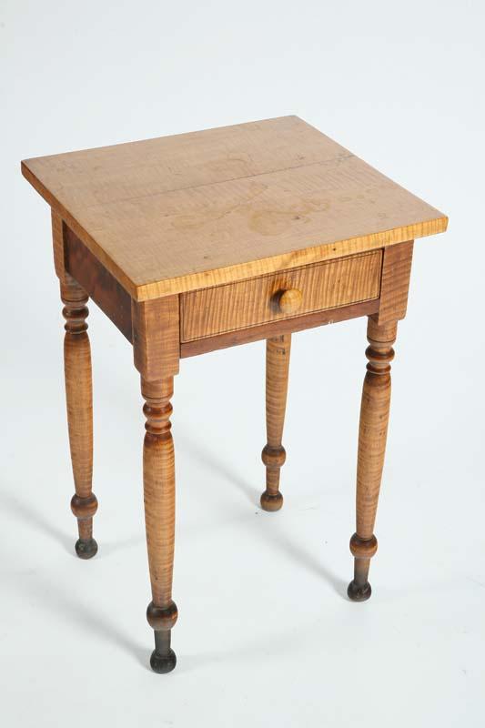 Appraisal: ONE DRAWER STAND Curly maple with a two board top