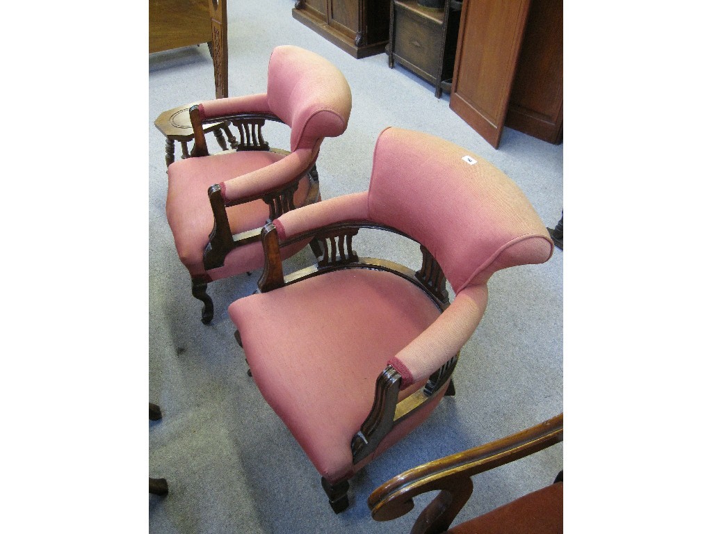 Appraisal: Pair of Edwardian upholstered tub chairs