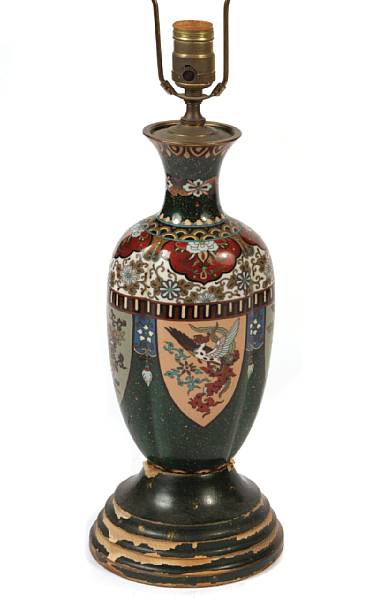 Appraisal: Japanese Cloisonne enamel vase mounted as a lamp height in