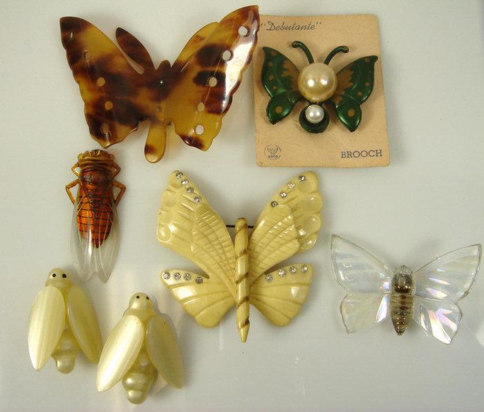 Appraisal: costume jewelry bug pins glass carved painted lucite plastic -